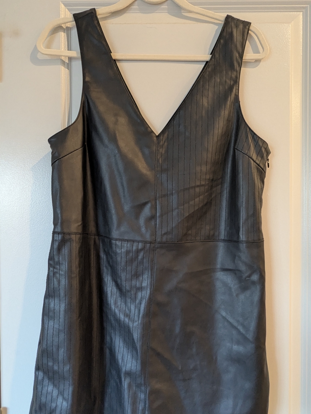 Desigual Black Faux Leather V-Neck Midi Dress